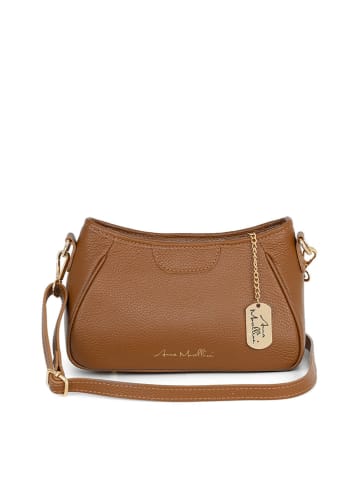 Anna Morellini Leder-Umhängetasche "Manfrina" in Camel - (B)15 x (H)14 x (T)9 cm