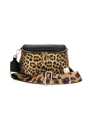 Anna Morellini Leren schoudertas "Gabriella" zwart/goudkleurig - (B)20 x (H)15 x (D)10 cm