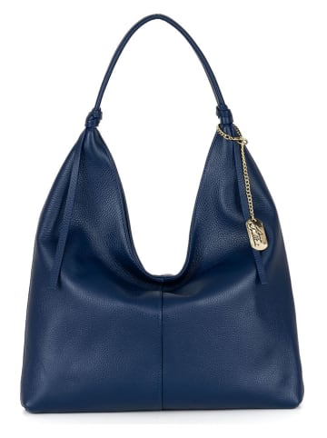 Anna Morellini Leder-Schultertasche "Samuela" in Blau - (B)38 x (H)30 x (T)10 cm
