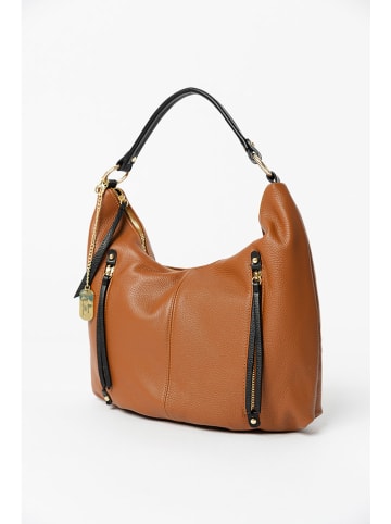 Anna Morellini Leder-Schultertasche in Hellbraun - (B)43 x (H)39 x (T)10 cm