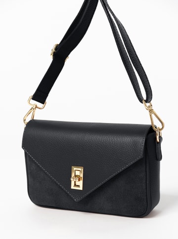 Anna Morellini Leder-Schultertasche "Stefanetta" in Schwarz - (B)24 x (H)16 x (T)6,5 cm