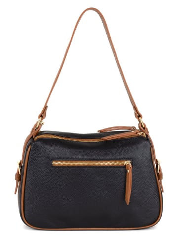 Anna Morellini Leder-Schultertasche "Andreina" in Schwarz/ Cognac - (B)30 x (H)20 x (T)12 cm