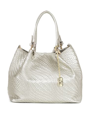 Anna Morellini Leder-Schultertasche "Eloisa" in Silber - (B)38 x (H)28 x (T)16 cm
