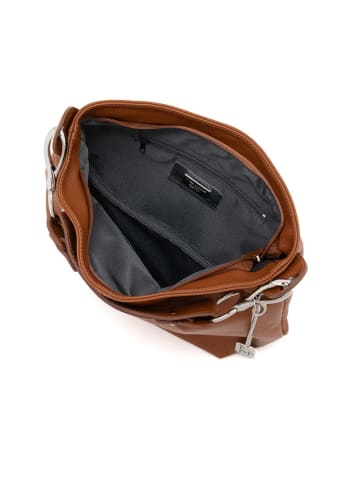 Anna Morellini Leder-Schultertasche "Monalda" in Camel - (B)30 x (H)28 x (T)13 cm