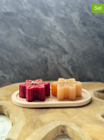 Lucky Bees 3tlg. Set: Tablett und Kerzen in Rot/ Beige