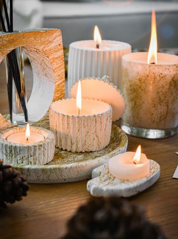 Lucky Bees 7-delige set: deco- & geurkaarsenset wit/goudkleurig