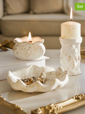Lucky Bees 3-delige set: deco- & geurkaarsenset wit/goudkleurig