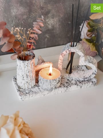 Lucky Bees 4-delige set: deco- & geurkaarsenset wit/zwart