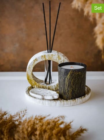 Lucky Bees 4-delige set: deco- & geurkaarsenset wit/goudkleurig/zwart