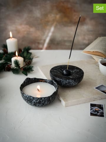 Lucky Bees 2-delige set: geurstokjeshouder en geurkaars zwart