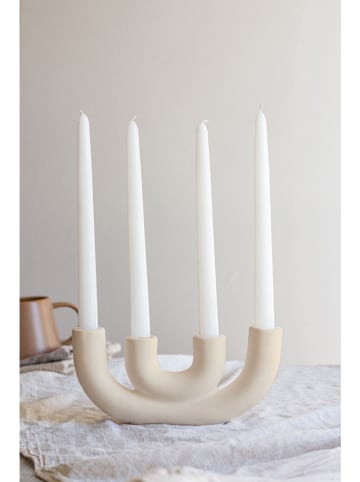 Lucky Bees 5-delige set: staafkaarsen & kaarshouder beige/wit