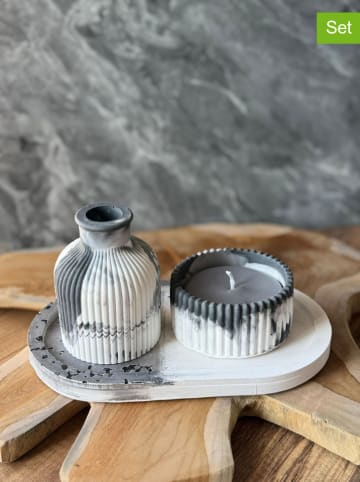Lucky Bees 3tlg. Deko- & Kerzen-Set in Grau/ Weiß