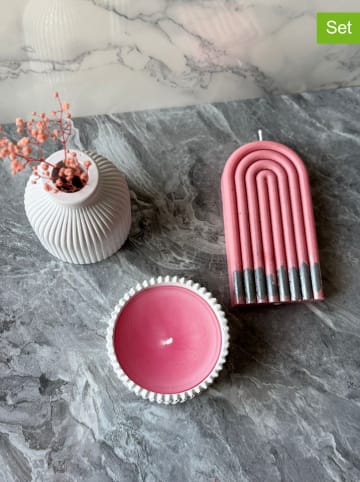 Lucky Bees 3-delige set: kaarsen en vaas roze/wit