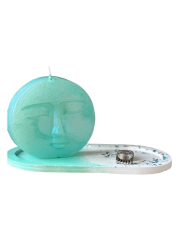 Lucky Bees 2-delige set: dienblad en kaars turquoise/wit