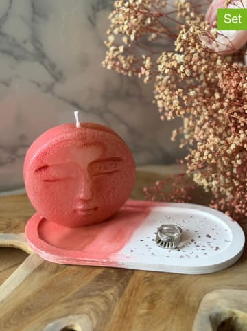 Lucky Bees 2tlg. Set: Tablett und Kerze in Rot/ Weiß