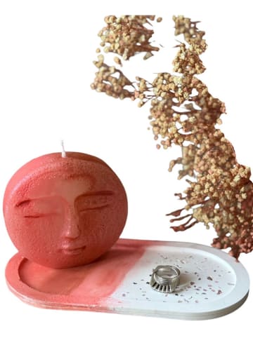 Lucky Bees 2-delige set: dienblad en kaars rood/wit