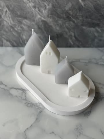 Lucky Bees 5tlg. Set: Tablett und Kerzen in Grau/ Weiß