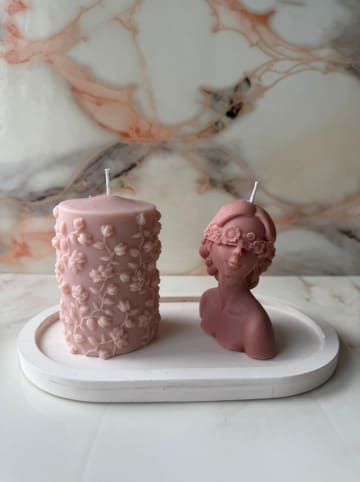 Lucky Bees 3-delige set: dienblad en kaarsen lichtroze/wit