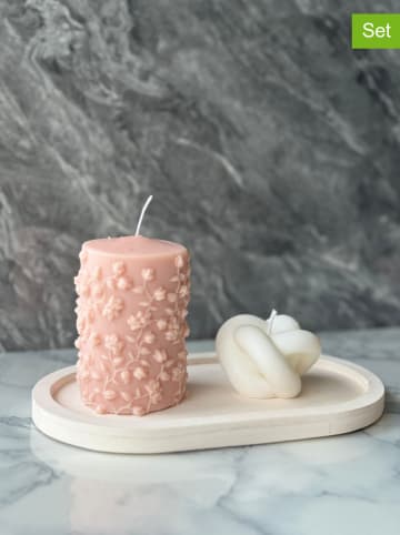 Lucky Bees 3-delige set: dienbladen kaarsen lichtroze/wit