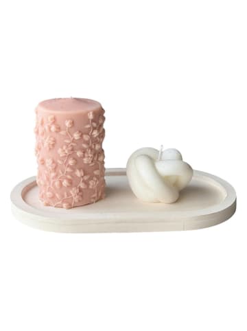 Lucky Bees 3-delige set: dienbladen kaarsen lichtroze/wit