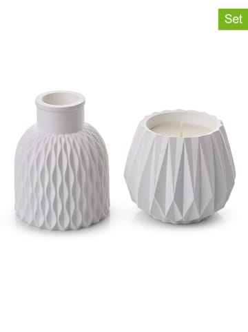 Lucky Bees 2-delige set: kaars en vaas wit