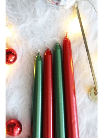 Lucky Bees 4-delige set: staafkaarsen rood/groen - 4x 65 g