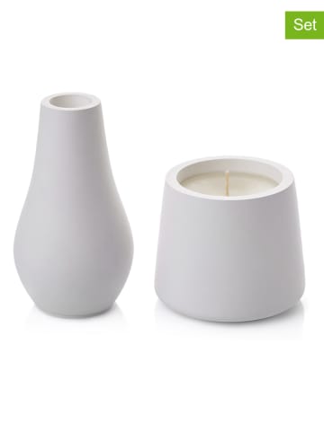 Lucky Bees 2-delige set: kaars en vaas wit