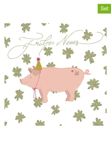 ppd 2er-Set: Servietten "Frohes Neues" in Weiß/ Rosa/ Grün - 2x 20 Stück