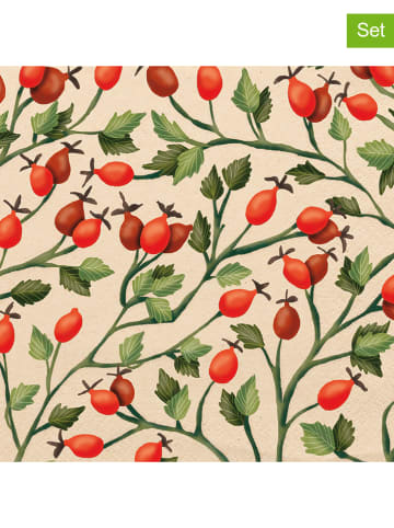 ppd 2er-Set: Servietten "Rosehips" in Beige/ Rot - 2x 20 Stück