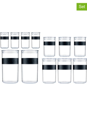 bodum 12er-Set: Vorratsgläser "Presso" in Transparent/ Schwarz
