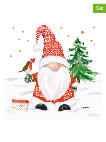 ppd 2-delige set: servetten "Christmas Buddy" wit/rood - 2x 20 stuks