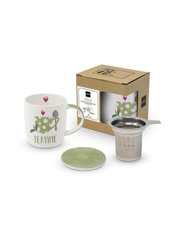 ppd Kubek "Tea time" w kolorze biało-zielonym do herbaty - 350 ml