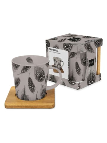 ppd Jumbotasse "Feathers" in Grau/ Hellbraun - 350 ml