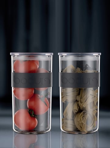 bodum 2er-Set: Vorratsgläser "Presso" in Transparent/ Schwarz - 2 l
