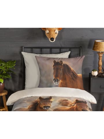 Good Morning Flanellen beddengoedset "Ponies" lichtbruin