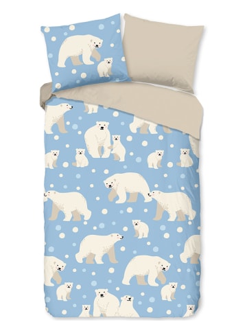 Good Morning Komplet pościeli flanelowej "Polar Bear" w kolorze niebieskim
