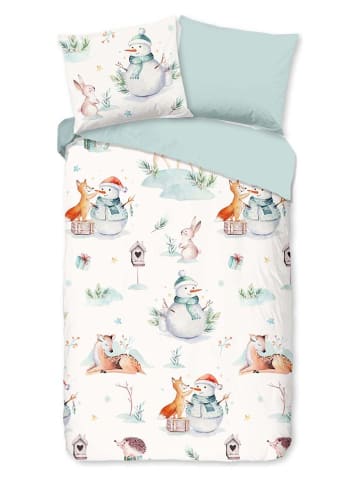 Good Morning Flanellen beddengoedset "Magicwinter" wit/mintgroen