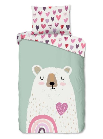 Good Morning Flanell-Bettwäsche-Set "Ted" in Grün/ Weiß