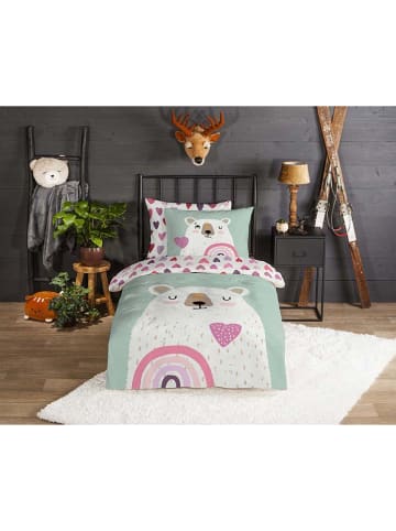 Good Morning Flanell-Bettwäsche-Set "Ted" in Grün/ Weiß