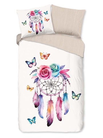 Good Morning Flanell-Bettwäsche-Set "Catchy" in Weiß/ Bunt