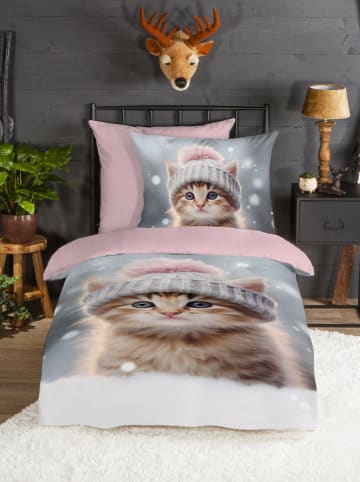 Good Morning Komplet pościeli flanelowej "Patt" w kolorze jasnoróżowym ze wzorem