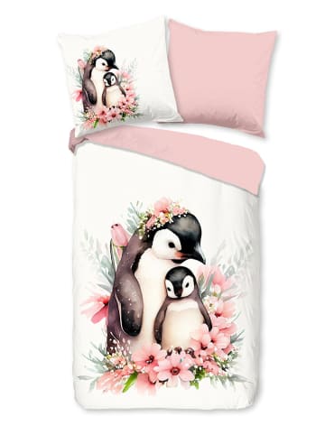 Good Morning Flanellen beddengoedset "Penny" lichtroze/wit