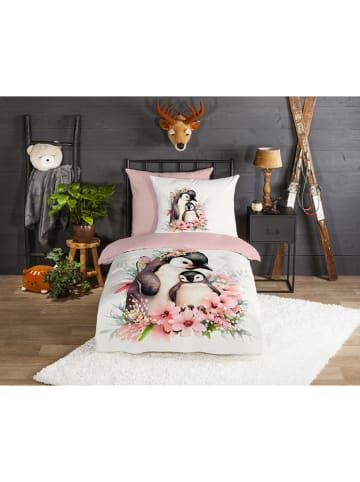 Good Morning Flanell-Bettwäsche-Set "Penny" in Rosa/ Weiß