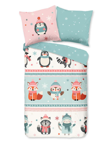 Good Morning Flanellen beddengoedset "Turr" turquoise/lichtroze