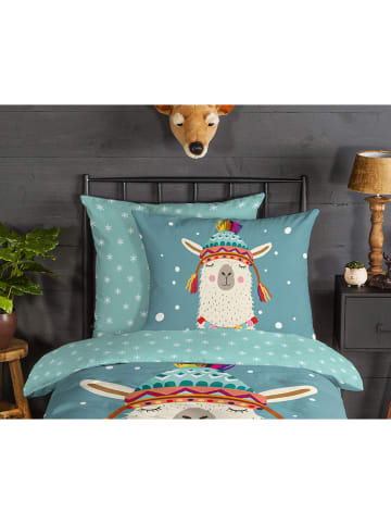 Good Morning Flanellen beddengoedset "Borax" petrol/wit