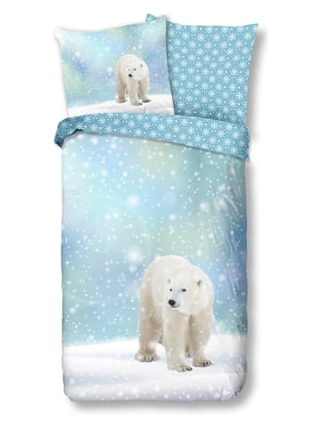 Good Morning Flanellen beddengoedset "Icebear" lichtblauw