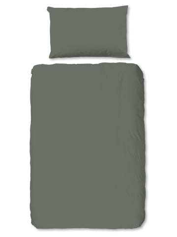 Good Morning Flanellen beddengoedset "Uni" olijfkleurig
