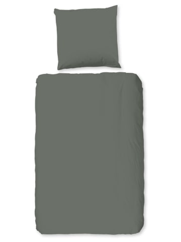 Good Morning Flanellen beddengoedset "Uni" olijfkleurig