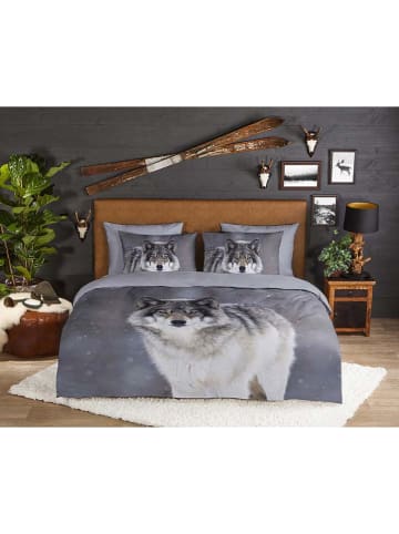 Good Morning Flanellen beddengoedset "Wolfie" grijs