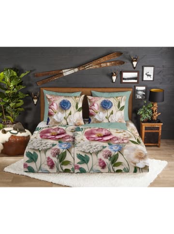 Good Morning Komplet pościeli flanelowej "Zelma" w kolorze kremowo-turkusowym